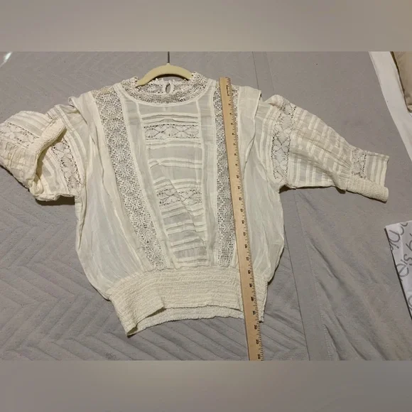 NWOT Free People Victorian Crochet Lace Ruffle 3/4 Sleeve Blouse Cottagecore - Picture 15 of 15